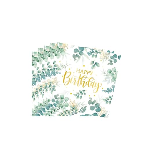 40 Stück Servietten Geburtstag Eukalyptus, Happy Birthday Servietten, Eukalyptus Grün Papierservietten für Kindergeburtstag Hochzeit Taufe Konfirmation Tischdeko (Eukalyptus A, 40P) von Nytlivet