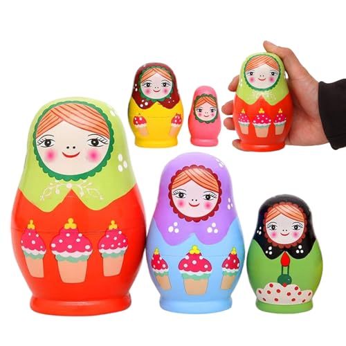 1 Set Nisting Dolls, 5 Schicht Russische Nistpuppen, farbenfrohe Mädchenmuster Matryoshka -Puppe, glattes Holz für Kinder, Wohnkultur von Nyutcwe