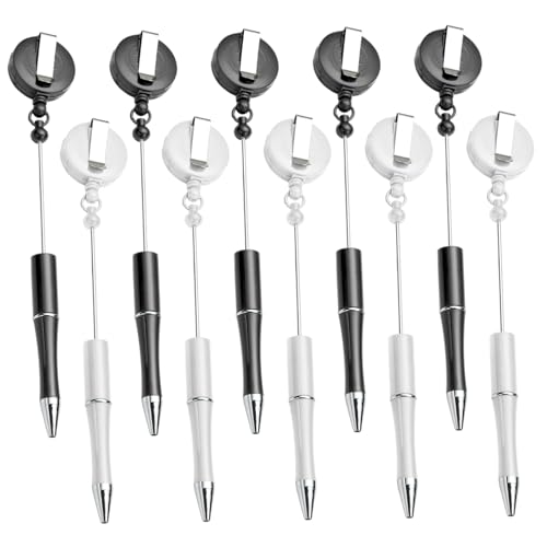10pcs Perlenstifte, einziehbarer schwarzer Tintenabzeichen Rollenstift, Kugelschreiber -Klammer für DIY -Herstellung, Büroangestellte, Kellnerin, Schreiben von Vorräten, schwarze und weiße Perlenstif von Nyutcwe