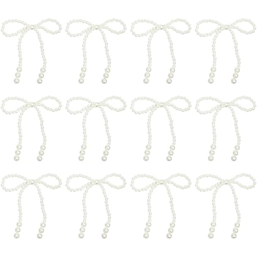 12pcs Bow Cake Topper, 4x4 elegante Kunstperlenbogen, Kuchendekorationen für Geburtstag Hochzeit Dance Ball Party DIY Accessoires, weißer Toper von Nyutcwe
