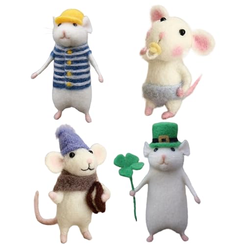 Nyutcwe 4 -Sets Nadel -Filzen -Kit, niedliche Mäuse -Nadel -Filzstarter -Kit, lustige Tierspielzeug mit Werkzeugen, kreative Maus -Puppenhandwerks -Sets für Erwachsene und Anfänger von Nyutcwe