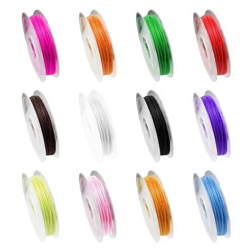 12 Rollen elastische Kordel, weiche elastische Kordel, verschleißfeste Gummibandstreifen, elastische Kordel, geeignet für Heimwerker, Armbänder, Schmuck (0,6 mm x 10 m, 12 Farben) von NyxSeat