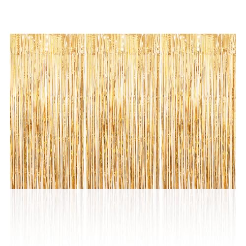 3 Stück goldene Regen-Seidenvorhänge, 1 * 2 Meter Goldener Quasten-Türvorhang, Partyband-Vorhangdekoration, Wandstoff-Requisiten, geeignet für Feiertagspartys, Partydekorationen von NyxSeat