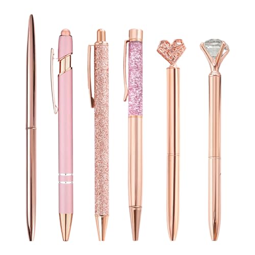 NyxSeat 6er Strass-Kugelschreiber-Set, Roségold-Pink, Metall, Büro- und Schulbedarf, Geeignete Geschenke für Mädchen und Frauen von NyxSeat