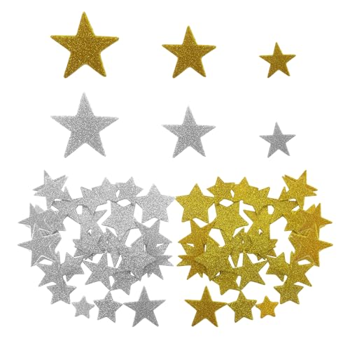 NyxSeat 80 Blatt Fünfzackige Sternaufkleber, Glitzeraufkleber, Kleine Sternaufkleber, Gelbe Sterne, Geeignet Zum Basteln Und Dekorieren von NyxSeat