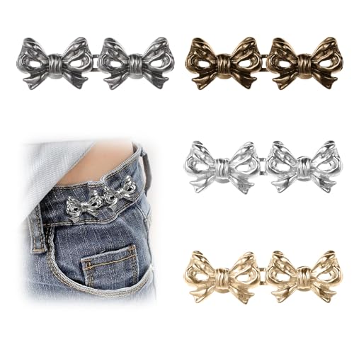 4 Paar Jeansklammern zum Festziehen der Taille, kein Nähen von Hosen, verstellbare Bowknot Jeansknopfnadeln für lose Jeans, Röcke, Ärmel, Pullover 4 Paar Jeansklammern zum Festziehen der Taille, kein Nähen von Hosen, verstellbare Bowknot Jeansknopfnadeln für lose Jeans, Röcke, Ärmel, Pullover von Nzexlyva