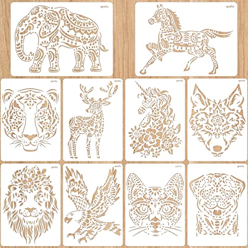 10 Stück Schablonen zum Malen, 29 * 21cm Tiermalerei Schablone, Tiere Malschablonen, Wiederverwendbare Stencil Schablonen Waschbar für Scrapbooking Fotoalbum DIY Geschenkkarten Geschenke Kinder von O-Kinee