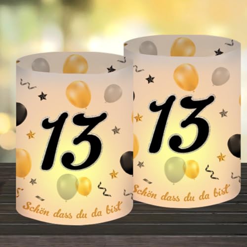12 Windlicht Tischdeko 13 Geburtstag, Happy 13th Birthday Tischdekoration, Deko 13. Geburtstag Mädchen Junge, Geeignet für Teelichter oder Kerzen mit Schön DASS Du Da Bist von O-Kinee