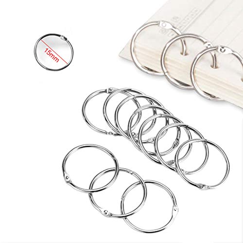 120 Stück Binder Ringe 15mm, Buchring Buchbinderinge Heftringe Karteikarten Ring, Metall Lose Blatt Buch Loseblatt Verbinder, für Scrapbook Album Handwerk, Memo-Ablage und Schlüsselringe (Silber) von O-Kinee