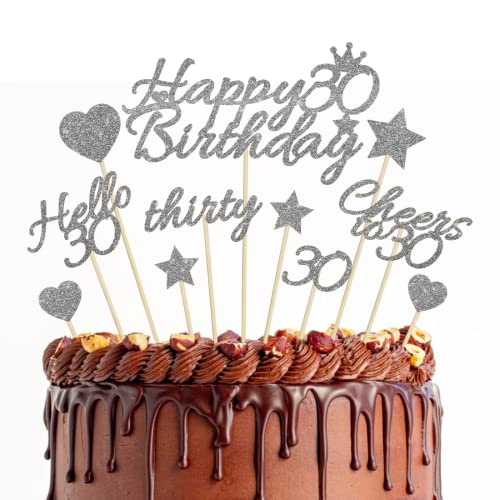 30. Geburtstag Cake Topper, Glitze Happy 30th Birthday Kuchendeko, Hello 30th Geburtstag Kuchen Topper, 30 Geburtstag Tortendeko, Geburtstagsdeko für 30. Geburtstag Männer Frauen von O-Kinee