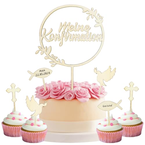 7 Stück Cake Topper Konfirmation, Holz Tortendeko Meine Konfirmation, Taufe Konfirmation Torten Topper, Erstkommunion Kuchen Dekoration für Taufe Junge Mädchen 7 Stück Cake Topper Konfirmation, Holz Tortendeko Meine Konfirmation, Taufe Konfirmation Torten Topper, Erstkommunion Kuchen Dekoration für Taufe Junge Mädchen von O-Kinee