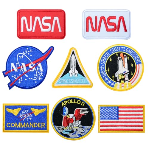 O-Kinee 8 Stück Aufnäher zum Aufbügeln,Raumfahrt Aufnäher，Space Shuttle Mission Patches zum aufbügeln,Bügelflicken Kinder，für Kleidung，T-Shirt,Jeans, Rucksack,Mützen，DIY von O-Kinee