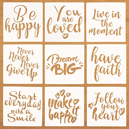 Inspirierende Worte Stencil Schablonen Zeichnen Set,9 Stück wiederverwendbare Muster Schablonen,Zeichenschablonen Kinder für DIY Handwerk Malen auf Holz, Stein,Metall Möbeln und Wandschablone Inspirierende Worte Stencil Schablonen Zeichnen Set,9 Stück wiederverwendbare Muster Schablonen,Zeichenschablonen Kinder für DIY Handwerk Malen auf Holz, Stein,Metall Möbeln und Wandschablone von O-Kinee