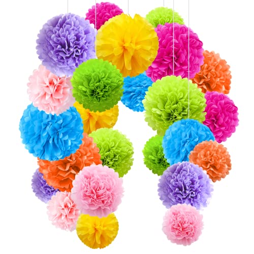 Bunt pompoms deko, 24er Bunt Deko Seidenpapier Pompons für Geburtstag, Hochzeit, Baby Dusche, Parteien, Partei Dekoration mehrfarbige von O-Kinee