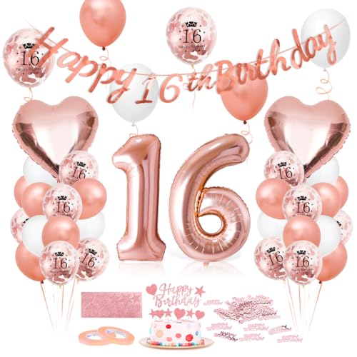 Luftballon 16. Geburtstag Roségold, Geburtstagsdeko 16 Jahr, Ballon 16. Geburtstag, Riesen Folienballon Zahl 16, Happy Birthday Folienballon 16, Ballon 16 Deko zum Geburtstag Frauen von O-Kinee