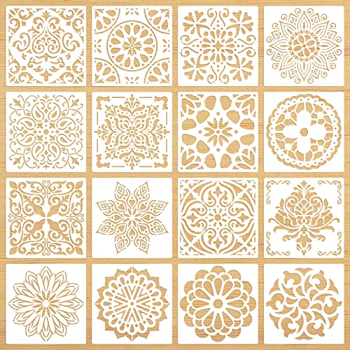 Mandala Schablonen,16 Stück Blumen Malschablone,wiederverwendbare Muster Schablonen,Zeichenschablonen Kinder für DIY Handwerk Malen auf Holz, Stein, Stoffen Metall Möbeln und Wandschablone von O-Kinee