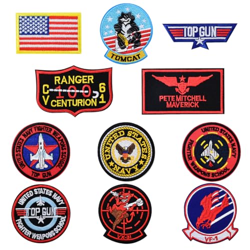 11 Stück Aufnäher zum Aufbügeln,Top Gun Aufnäher Patches zum aufbügeln,Bügelflicken kinder，für Kleidung，T-Shirt,Jeans, Rucksack,Mützen，Diy von O-Kinee