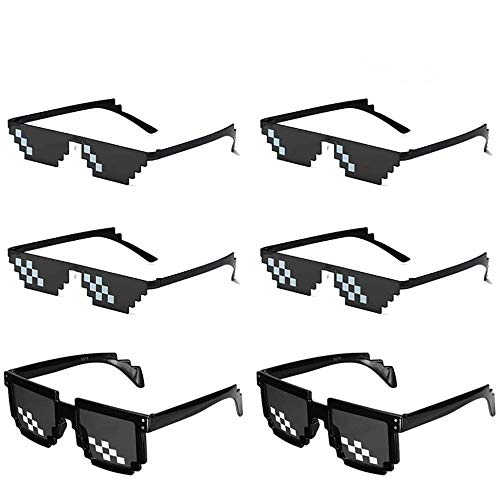 O-Kinee MLG Brille Schwarz, 6-Pack Pixelbrille Set, MLG Fun Sonnenbrille, Mosaik Sunglasses, Pixel Brille Lustig Spielzeug Ideal für Partys und Verkleidungen von O-Kinee