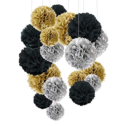 O-Kinee Party Deko Schwarz Gold,24 Stück Silvester Seidenpapier Pompons,Blumen Ball Dekorpapier für Geburtstag Hochzeit Baby Dusche Parteien Hauptdekorationen und Partei Dekoration O-Kinee Party Deko Schwarz Gold,24 Stück Silvester Seidenpapier Pompons,Blumen Ball Dekorpapier für Geburtstag Hochzeit Baby Dusche Parteien Hauptdekorationen und Partei Dekoration von O-Kinee
