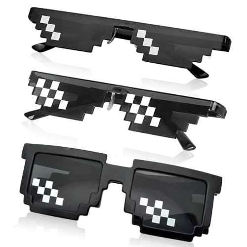 O-Kinee Pixel Mosaik Brille 3 Pack ，MLG Brille Pixelbrille Sonnenbrille Pixel Brille Lustig Spielzeug Mosaik Sunglasses Ideal für Partys und Verkleidungen (3 Pack) von O-Kinee