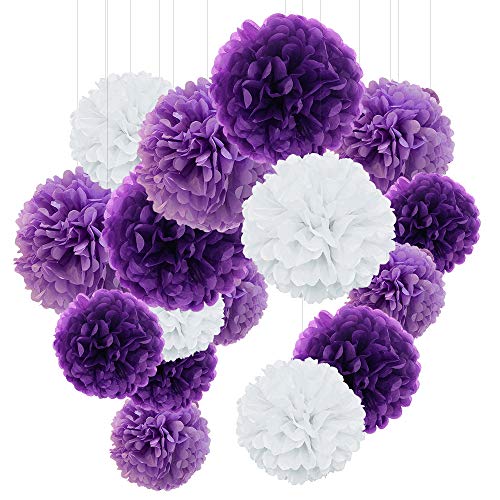 O-Kinee Pom Poms aus Seidenpapier, 24 Stück Seidenpapier Pompons, Blumen Ball Dekorpapier Kit für Geburtstag, Hochzeit, Baby Dusche, Parteien, Partei Dekoration, Helles Lila, Dunkles Violet und Weiß O-Kinee Pom Poms aus Seidenpapier, 24 Stück Seidenpapier Pompons, Blumen Ball Dekorpapier Kit für Geburtstag, Hochzeit, Baby Dusche, Parteien, Partei Dekoration, Helles Lila, Dunkles Violet und Weiß von O-Kinee