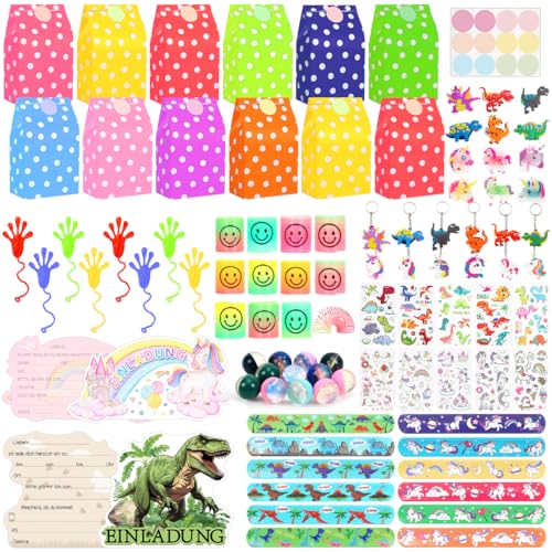 Party Mitgebsel Kindergeburtstag, Give Aways Kindergeburtstag mit Dino Einhörner Schnapparmband Schlüsselanhänger Geschenktüte Mini Dinos Figuren und Tattoo Aufkleber, Flummis, Einladungskarten Party Mitgebsel Kindergeburtstag, Give Aways Kindergeburtstag mit Dino Einhörner Schnapparmband Schlüsselanhänger Geschenktüte Mini Dinos Figuren und Tattoo Aufkleber, Flummis, Einladungskarten von O-Kinee