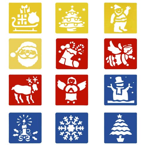 Schablonen Weihnachten,Zeichenschablonen Malschablonen aus Kunststoff, Sschablonen weihnachten wiederverwendbar, DIY Geschenkkarten, Geschenke Weihnachten Kinder (Schwarz2) von O-Kinee