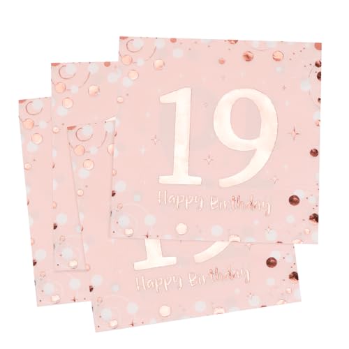 Servietten 19. geburtstag, 30 Stück Rosa Geburtstags Servietten, Happy Birthday 19 Servietten, 3-Lagig Milestone 19 Tischdekoration Papierservietten für Frauen Geburtstag Feiern Party Jubiläum von O-Kinee
