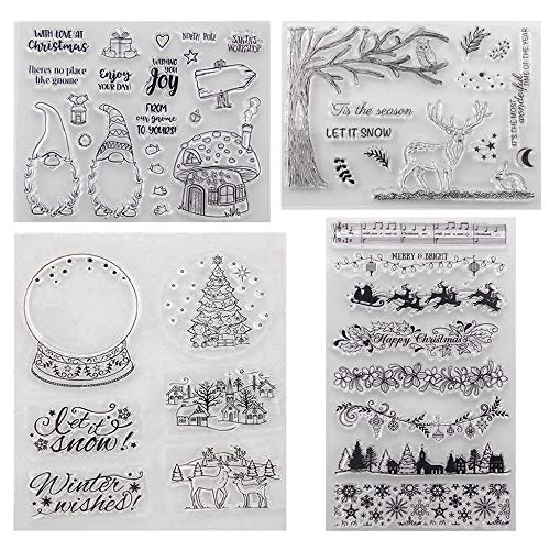 Silikonstempel Weihnachten Deutsch,4 Blätter Clear Stamp Weihnachten,Frohe Weihnachtsstempel,Winter Klare Stamps Silikon Set für Scrapbooking Karten DIY,Kinder Weihnachten Geschenke von O-Kinee