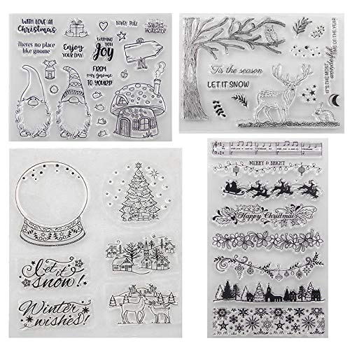 Silikonstempel Weihnachten Deutsch,4 Blätter Clear Stamp Weihnachten,Frohe Weihnachtsstempel,Winter Klare Stamps Silikon set für Scrapbooking Karten DIY,Kinder Weihnachten Geschenke von O-Kinee