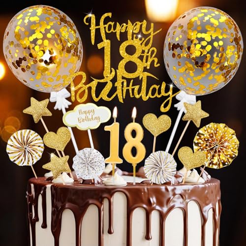 Tortendeko 18. Geburtstag Mädchen Junge, 20 Pcs Tortendeko Gold Deko 18Geburtstag, 18ter Cake Topper mit Geburtstagskerzen, für 18 Geburtstag Deko Kuchen Deko, Happy 18th Birthday Kuchendeko Tortendeko 18. Geburtstag Mädchen Junge, 20 Pcs Tortendeko Gold Deko 18Geburtstag, 18ter Cake Topper mit Geburtstagskerzen, für 18 Geburtstag Deko Kuchen Deko, Happy 18th Birthday Kuchendeko von O'meFun