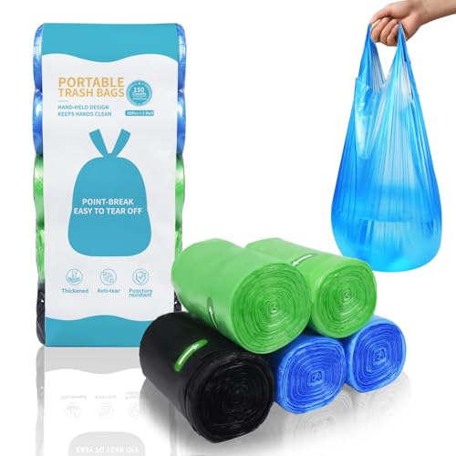 O2frepak Tragbare Müllbeutel,5Rollen,4Gallonen,Dicke Kleine Müllbeutel für Büro,Schlafzimmer,KüchenabfalLeimer(150Stück,Bunt) von O2frepak