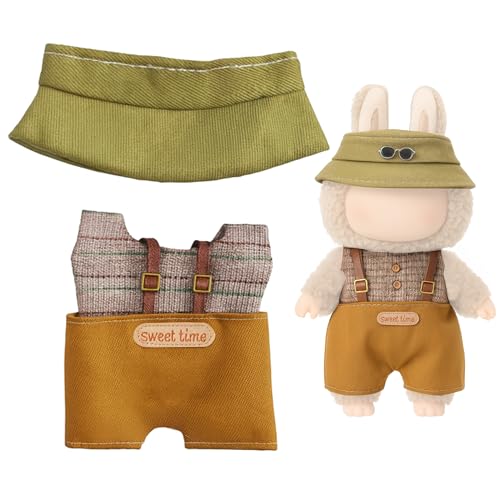 O³ Puppenkleidung für 17cm Puppe - Passend für Labubu - Kleidung Set mit Outfit und Zubehör - Feschenk für Kinder und Puppenmamas (Kaki) von O³