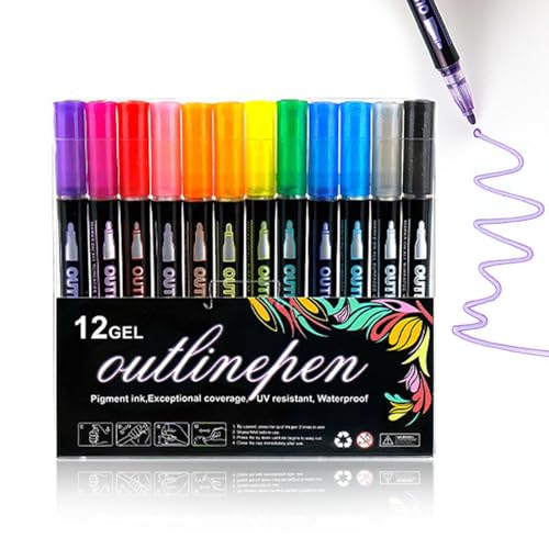 Sakesfor/Neattidyly Magische Stifte, Marker Pen for Highlight, Double Line Outline Pens, Outline Metallic Markers Pen for Highlight, Double Line Super Squiggles Metallic Glitter Pens (12 Colors) von OADAA