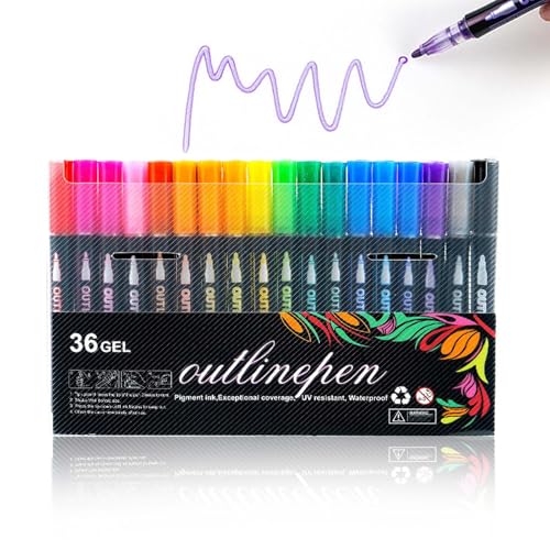 Sakesfor/Neattidyly Magische Stifte, Marker Pen for Highlight, Double Line Outline Pens, Outline Metallic Markers Pen for Highlight, Double Line Super Squiggles Metallic Glitter Pens (36 Colors) von OADAA