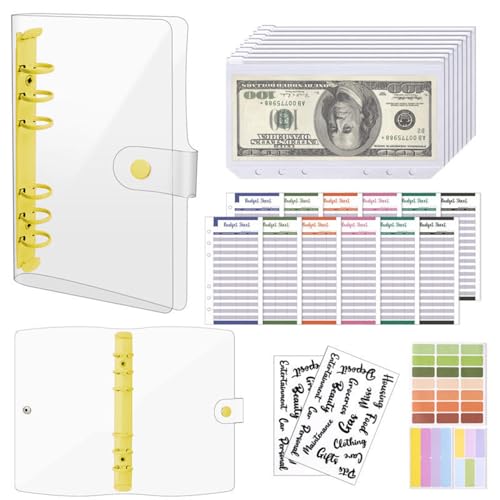 OAIEU Transparenter A6-Budgetordner, Runder 6-Ring-Planer, Nachfüllbarer Notizbuch-Ordner Für Schule, Reisen Und Büro(Gelb) von OAIEU