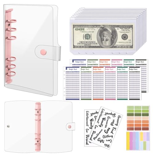 OAIEU Transparenter A6-Budgetordner, Runder 6-Ring-Planer, Nachfüllbarer Notizbuch-Ordner Für Schule, Reisen Und Büro(Rosa) von OAIEU