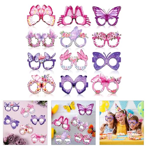 OAJABBGE 12pieces Butterfly Themengläser Rahmen Papierbrillen Spaß Party Brille Für Kinder Erwachsene Hochzeit Frühlingsurlaub Party von OAJABBGE