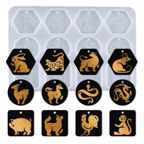 Tierkreis Anhänger Schimmel Kristall Epoxidharz Schimmel Chinesische Drachen Halskette Schlüsselbund Anhänger Schmuck Werkzeug von OAJABBGE
