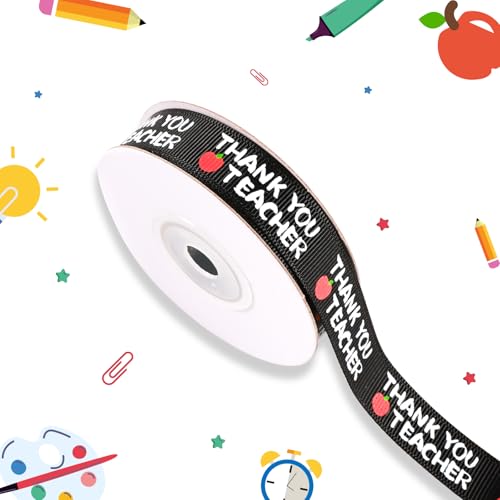Schleifenband mit Schulthema, 2,2 cm x 9,1 m, Ripsbänder für Lehrer, Bastelarbeiten, Lehrer, Wertschätzung, Verpackung, Geschenke, Schulanfang, Partyzubehör, Dekoration, Haarschleifen (Schwarz von OAKTECH