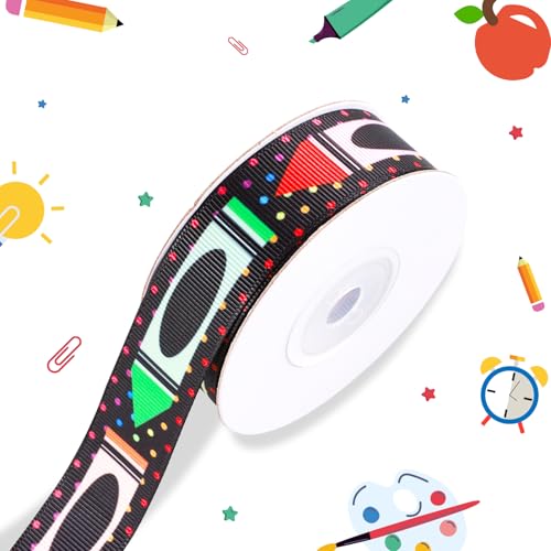 Schleifenband mit Schulthema, 2,2 cm x 9,1 m, Ripsbänder für Lehrer, Bastelarbeiten, Lehrer, Wertschätzung, Verpackung, Geschenke, Schulanfang, Partyzubehör, Dekoration, Haarschleifen (schwarze von OAKTECH