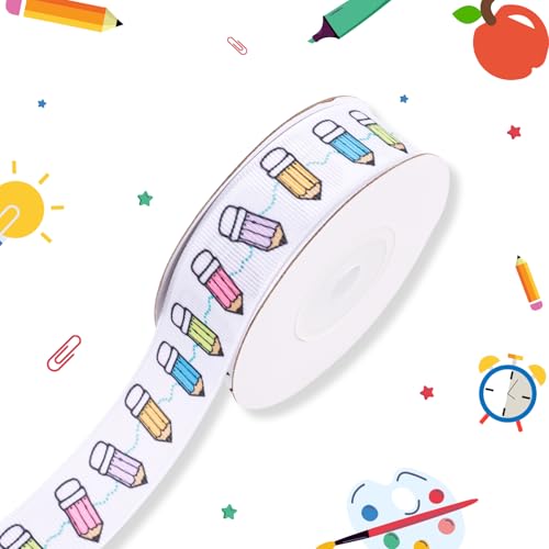 Schleifenband mit Schulthema, 2,2 cm x 9,1 m, Ripsbänder für Lehrer, Bastelarbeiten, Lehrer, Wertschätzung, Verpackung, Geschenke, Schulanfang, Partyzubehör, Dekoration, Haarschleifen (weißer von OAKTECH