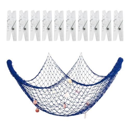 OAOSDH 1 Set Von Schalenfischernetzen Und 10-Teiligen Fotoclips, Kreative Wohndekorationen, Dekorationen Mit Marinen Themen, Hintergrund-Wanddekorationen. von OAOSDH