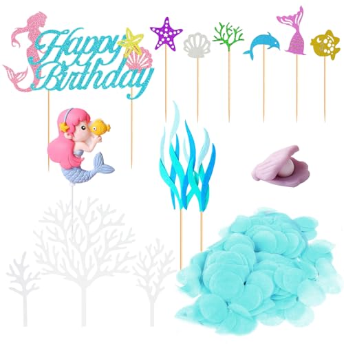 OAOSDH 1 Stück Meerjungfrau, 2 Sätze Seetang, 1 Set Korallen, 1 Stück Muschel, 1 Set Karteneinsätze, 1 Packung Konfetti, Girls Birthday Party Cake Top -Dekoration. OAOSDH 1 Stück Meerjungfrau, 2 Sätze Seetang, 1 Set Korallen, 1 Stück Muschel, 1 Set Karteneinsätze, 1 Packung Konfetti, Girls Birthday Party Cake Top -Dekoration. von OAOSDH