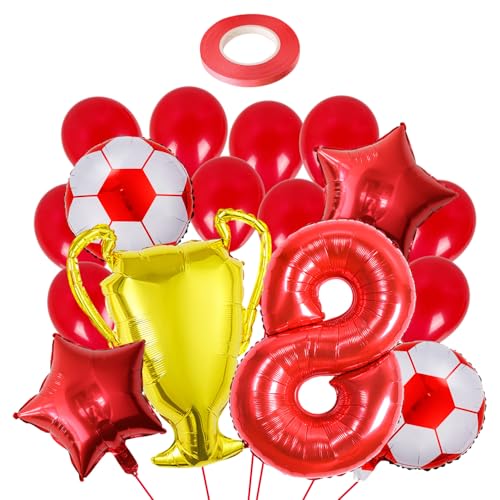 OAOSDH 16 Stücke Luftballons, 1 Rolle Roter Band, Digitales Set Der Fußballstar -Trophäe, Aufnahme Von Hintergrundrequisiten, 8. Geburtstagsfeier -Dekoration. von OAOSDH