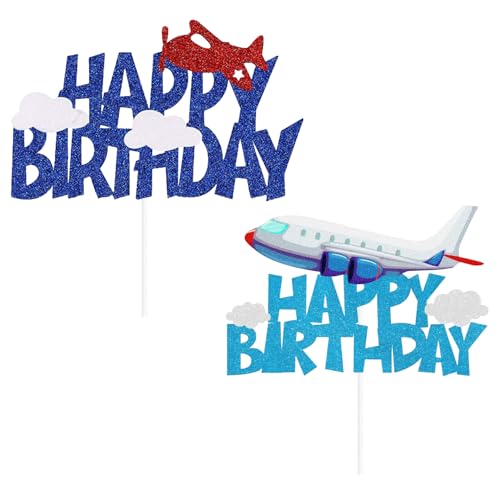 OAOSDH 2 Stücke Flugzeug -Themenkarteninsertion, Geburtstagstortenkarteninsertion, Kindergeburtstagsfeier, Kuchendekorationen. von OAOSDH