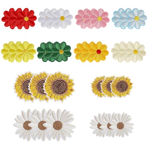 OAOSDH 36 Stück Sonnenblumenflecken, Bügelflecken, Cartoon Bestickte Stoffflecken, Süße Dekorative Stoffflecken Und Reparaturen Der Kleidung. von OAOSDH