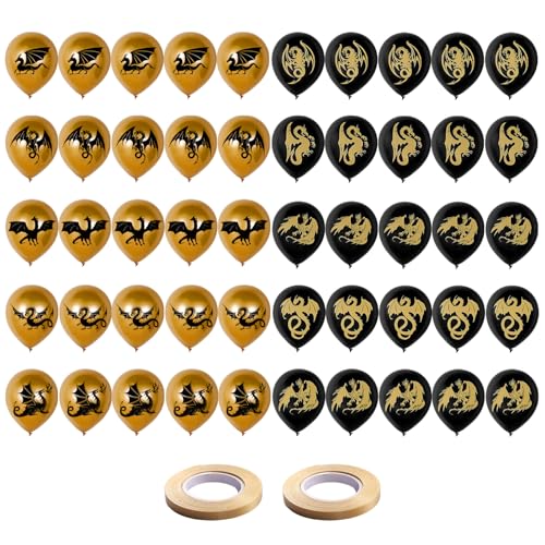 OAOSDH 50 Stücke Black Gold Dragon Latexballons, 2 Rollen Goldener Bänder, Kreative Persönlichkeit, Hintergrund Aufblasbare Requisiten, Kindergeburtstags -Dekoration. OAOSDH 50 Stücke Black Gold Dragon Latexballons, 2 Rollen Goldener Bänder, Kreative Persönlichkeit, Hintergrund Aufblasbare Requisiten, Kindergeburtstags -Dekoration. von OAOSDH