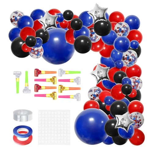 OAOSDH 80 Stücke Runde Luftballons, 4 Sterne, 10 Stücke Kleine Drachenpfeife, 2 Rollen Bänder, 1 -Teiliges Kleberaufkleber, 1 -Teilige Kette, Geburtstagsfeier -Dekorationsset. von OAOSDH
