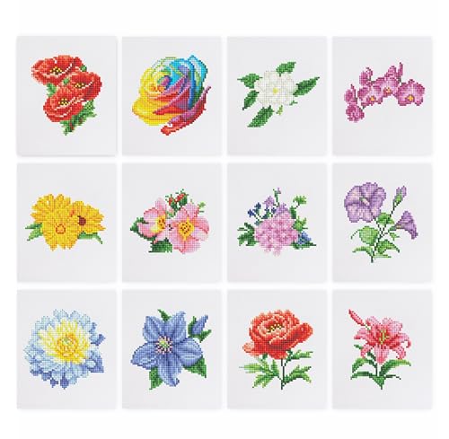 OAREN 12 Stück Blumen Mini Diamond Painting Erwachsene,Diamant Painting Kleine Bilder Set，DIY Diamantmalerei Basteln Bilder Arts Als Geschenk für Basteln Erwachsene Home Decor 15X18cm (Blumen01-12) von OAREN